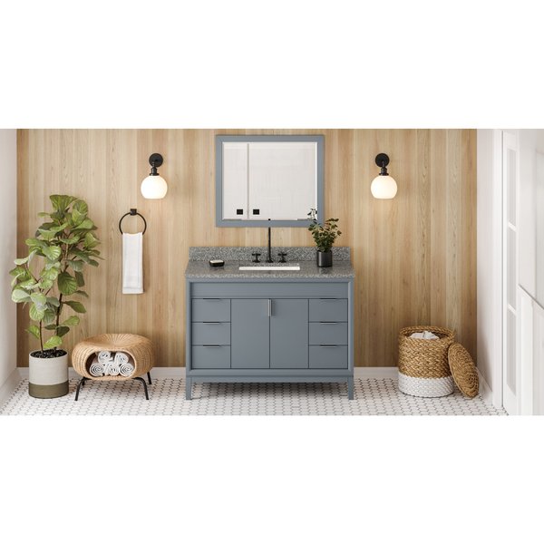 Jeffrey Alexander 48In. Blue Steel Theodora Vanity, Boulder Cultured Marble Vanity Top, Undermount Rectangle Bowl VKITTHE48BSBOR